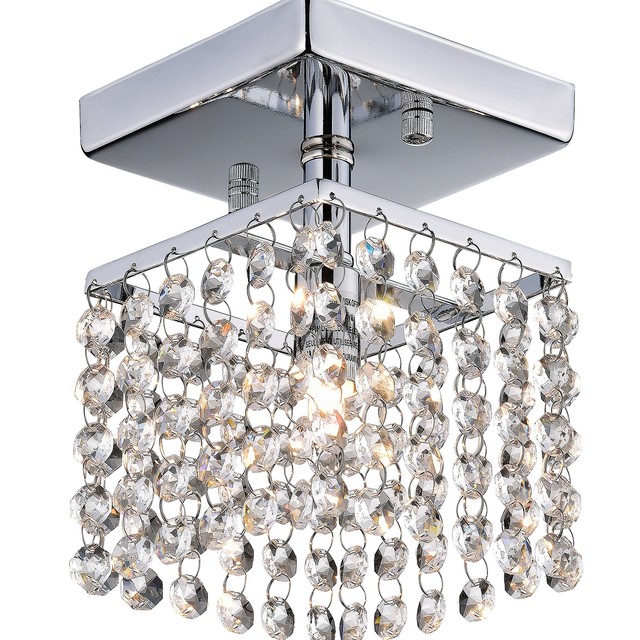 Mini Crystal Flush Mount Chandelier Lighting 1 Light Chrome Finish Mini Crystal Flush Mount Chandelier Lighting 1 Light Chrome Finish Ceiling