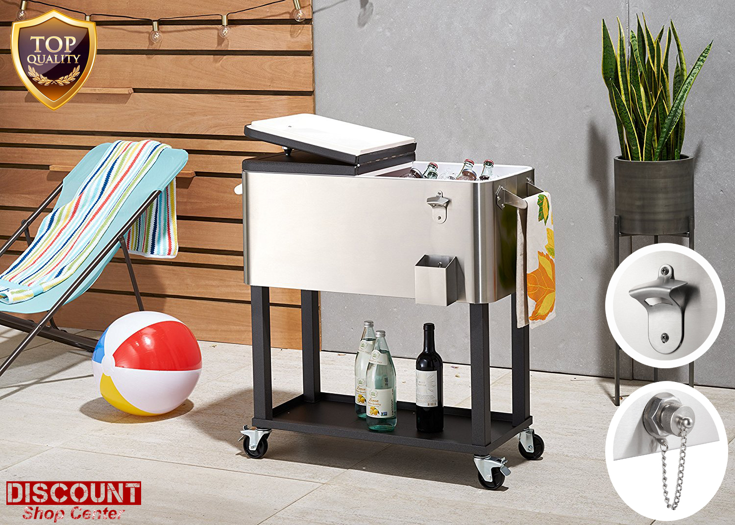 Patio Deck Cooler Ice Chest Beer Cart Rolling Stainless Steel Shelf Picture 1 Of 10