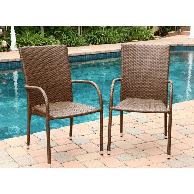 Abbyson Living Palermo Outdoor Wicker Dining Chair In Brown Set Of Abbyson Palermo Dining Arm Chair Set Of 2