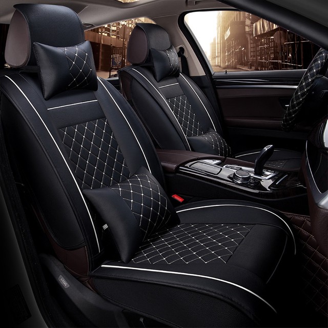 2x Front PU Leather Car Seat Cover Cushion Mat With Pillows Waist ... 2x Front PU Leather Car Seat Cover Cushion Mat With Pillows Waist ...