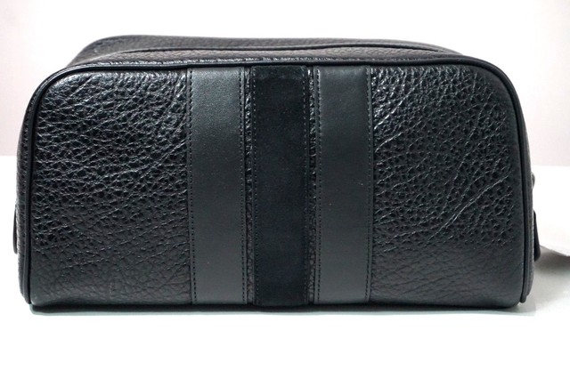 Coach Men Travel Weekend Shaving Bag Toiletry Kit In Varsity Stripe Coach Varsity Stripe Leather Black Travel Kit F21387