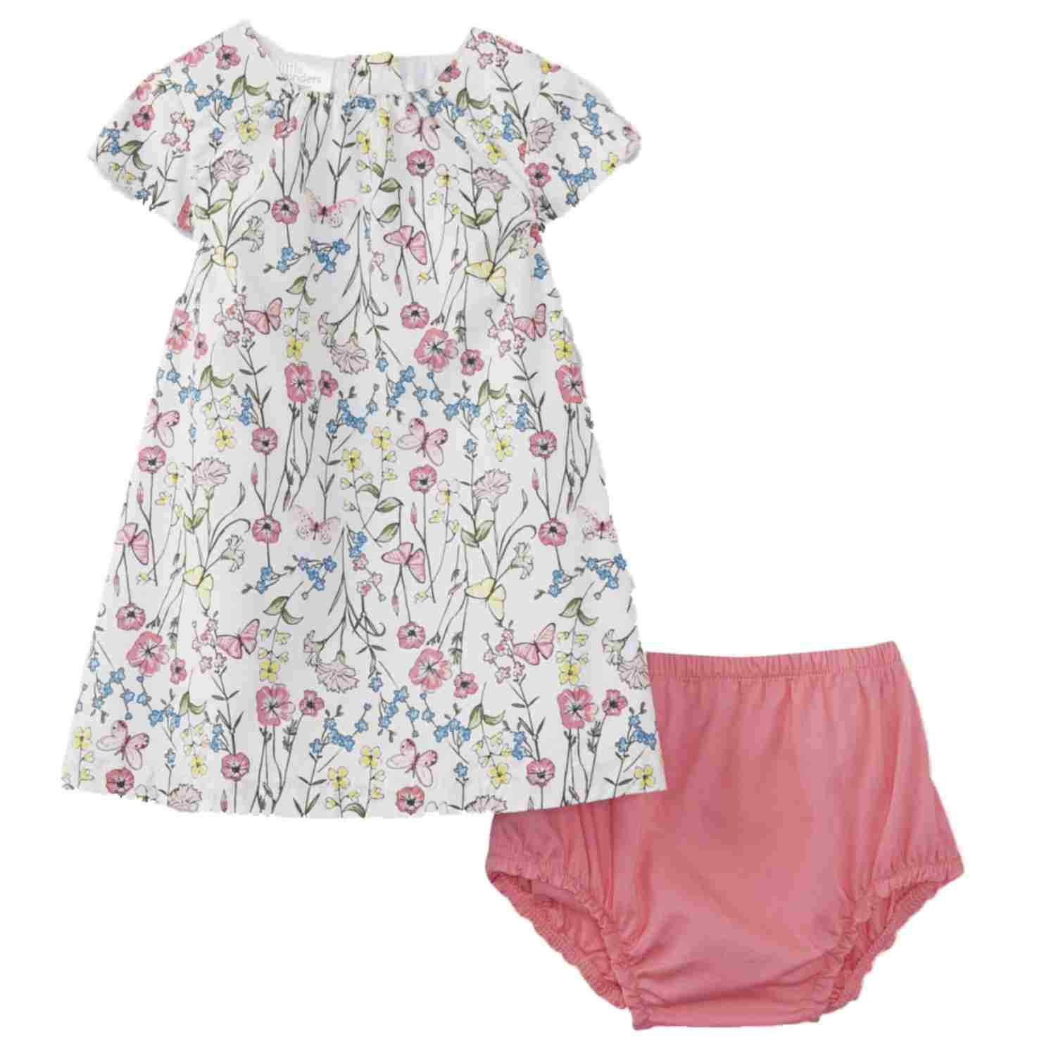 Little Wonders Infant Girls 2 Pc Butterfly Flower Dress Pink