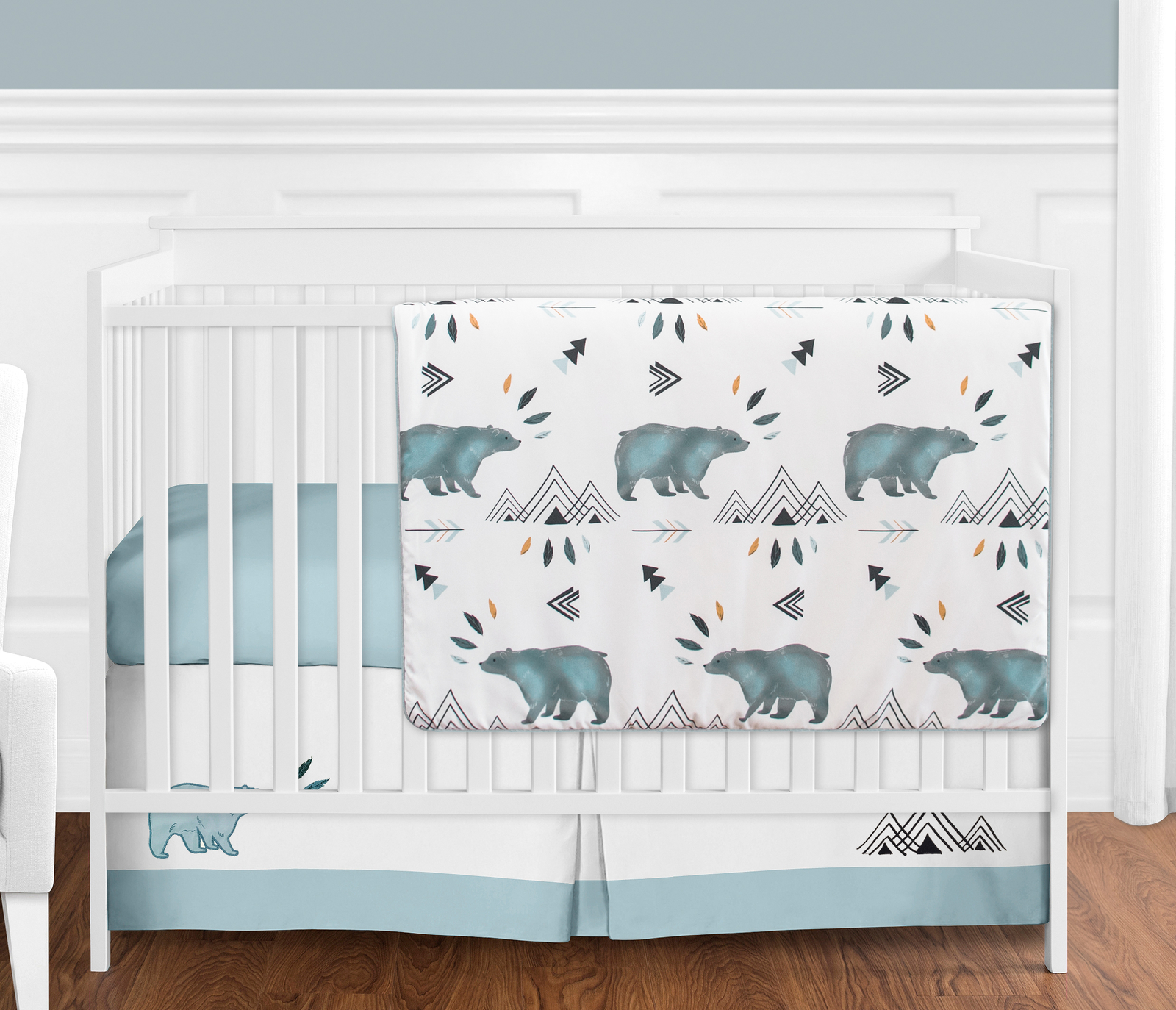 Sweet Jojo Bumperless Blue Black Bear Mountain Baby Boy 4pc Crib Picture 1 Of 3