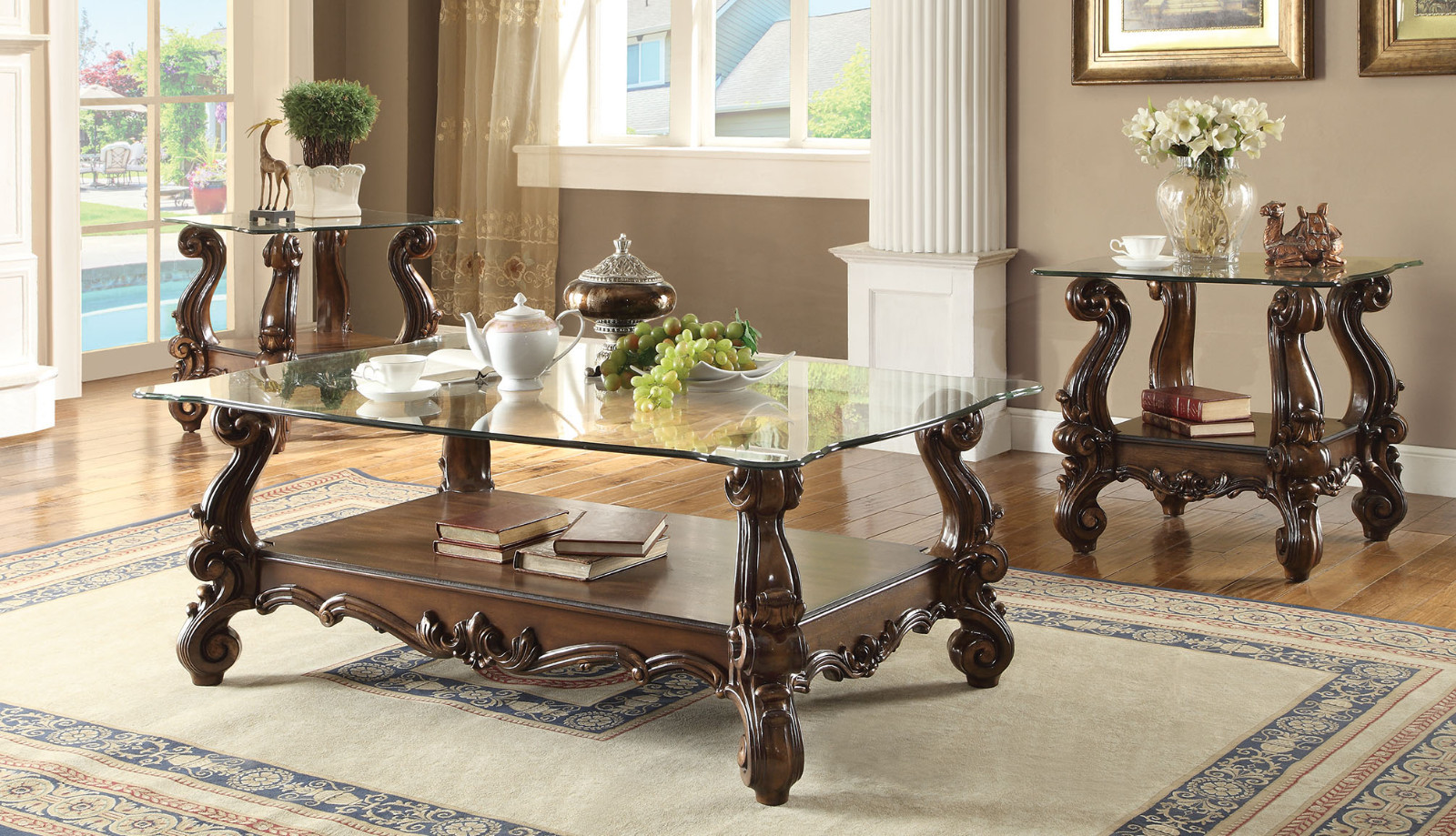 Acme Versailles Coffee Table And 2 End Tables Cherry Oak Finish Picture 1 Of