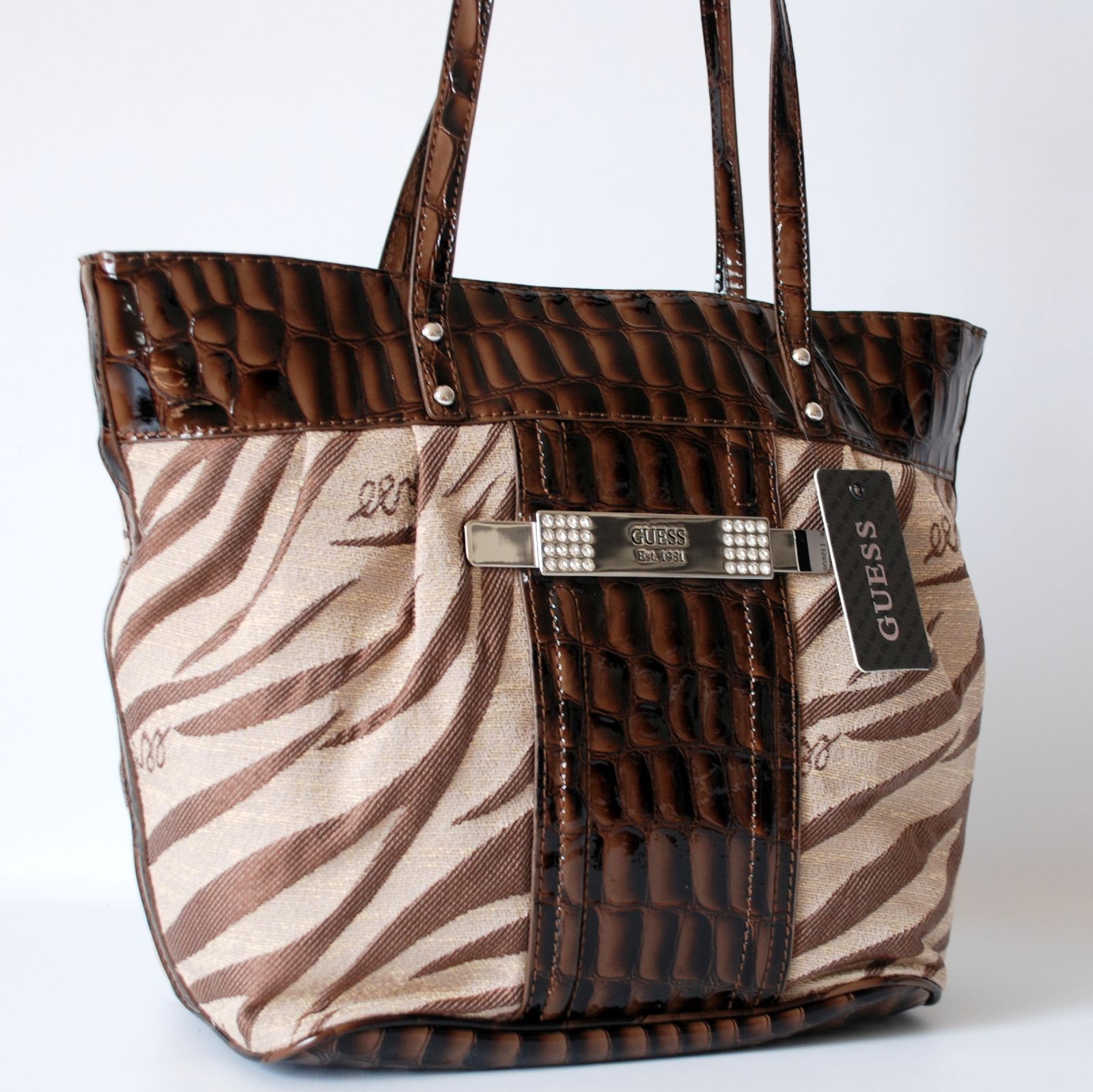 Guess Authentic Bonnie Brown Signature Tote Bag Handbag Purse Ebay Picture 1 Of 9