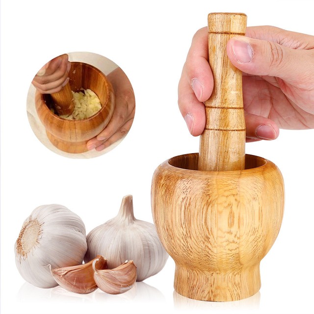Wooden Mortar Pestle Garlic Ginger Herb Coffee Beans Mixing Grinding Wooden Mortar Pestle Garlic Ginger Herb Coffee Beans Mixing Grinding Bowl Tool C