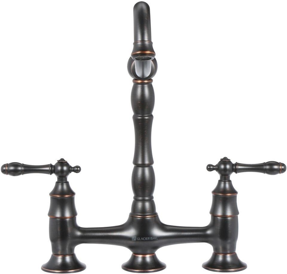 Glacier Bay Lyndhurst 2 Handle Bridge Side Sprayer Kitchen Faucet In 1