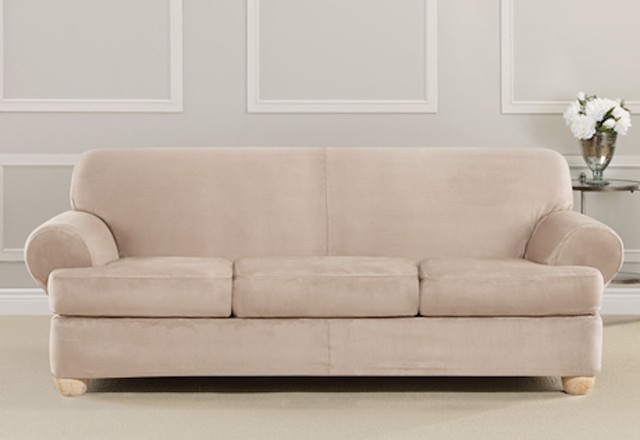 Sure Fit Sofa Slipcover Heavyweight Stretch Suede 3 Individual T Sure Fit Sofa Slipcover Heavyweight Stretch Suede 3 Individual T Cushions Cement