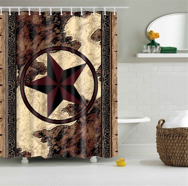 Western Texas Star Bathroom Shower Curtain With 12 Hooks Anti Western Texas Star Bathroom Shower Curtain With 12 Hooks Anti Bacterial Decor