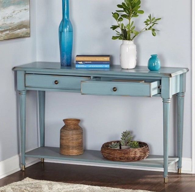 Blue Sofa Table With Storage Drawers Front Entry Entryway Desk Blue Sofa Table With Storage Drawers Front Entry Entryway Desk Weathered Console