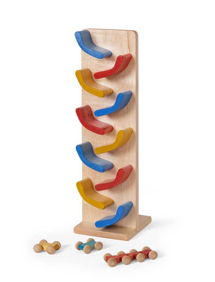 Flip Car Roller Track In Primary Colors Amish Handmade Wood Toy With Picture 1 Of 2