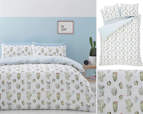 Catherine Lansfield Cactus Duvet Cover Bedding Bed Set Reversible Green