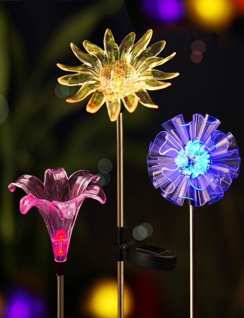 Solar Stake Lights Outdoor Designs Bright Zeal Set Of 3 Led Color Changing Solar Stake Lights Outdoor