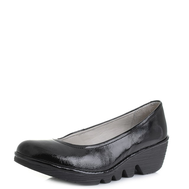 Womens Fly London Pump Luxor Black Patent Leather Wedge Comfort Shoes Sz Size Womens Fly London Pump Luxor Black Patent Leather Wedge Comfort Shoes Sz Size