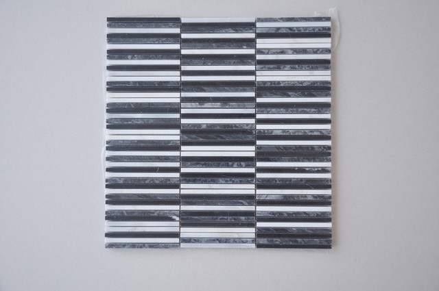 Polished White And Black Marble Mosaic Tile Stripe Design 5 Sq Ft 5 Sq Ft Polished White And Black Marble Mosaic Tile Stripe Design
