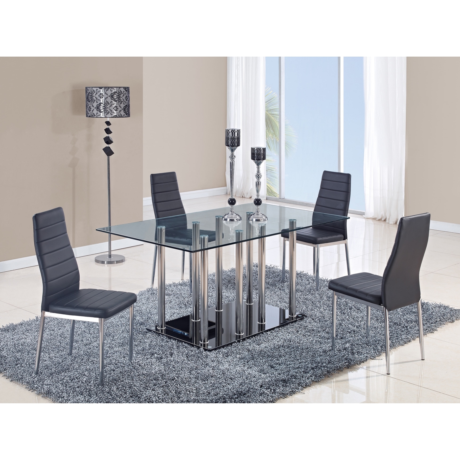 Global Furniture Usa 368dt Black Glass Dining Table W Stainless Picture 1 Of 3
