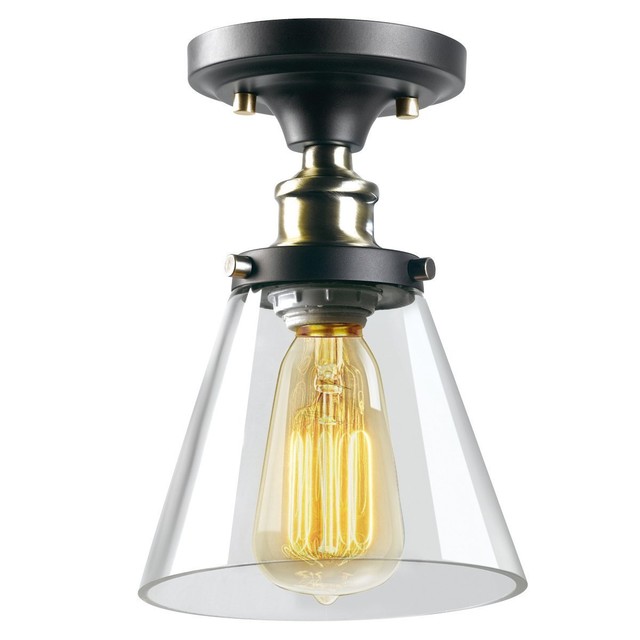 Globe Electric 1 Light Industrial Flush Mount Fixture Antique Globe Electric 1 Light Industrial Flush Mount Fixture Antique Brass Clear
