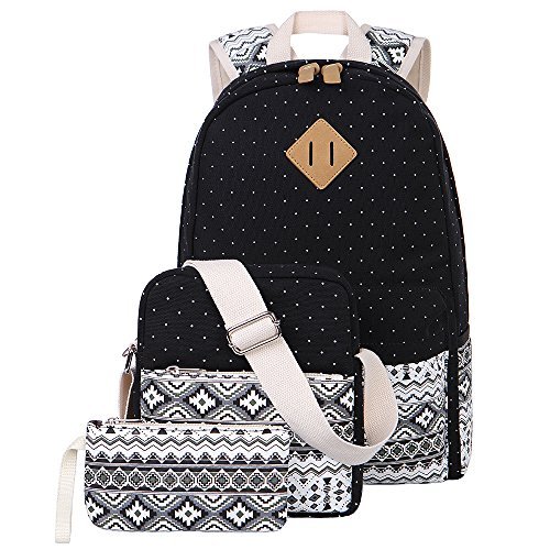 Canvas Backpack Cute School Casual Book Bags Set For S 3 Canvas Backpack Cute School Casual Book Bags Set For S 3 Pcs Black Ebay