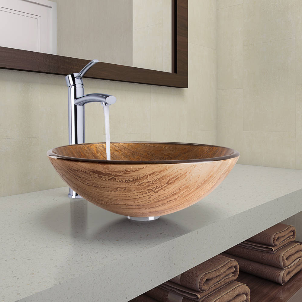 Vigo Vgt1041 Amber Sunset Glass Vessel Bathroom Sink And Milo Faucet Picture 1 Of 5