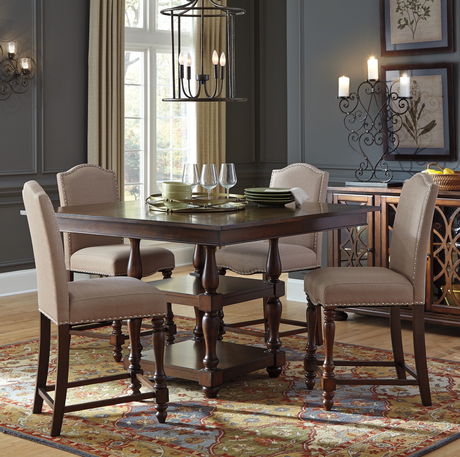 Ashley Furniture Baxenburg Brown Tone Square Counter Ht Table Barstools 5 Pc Set Picture 1 Of