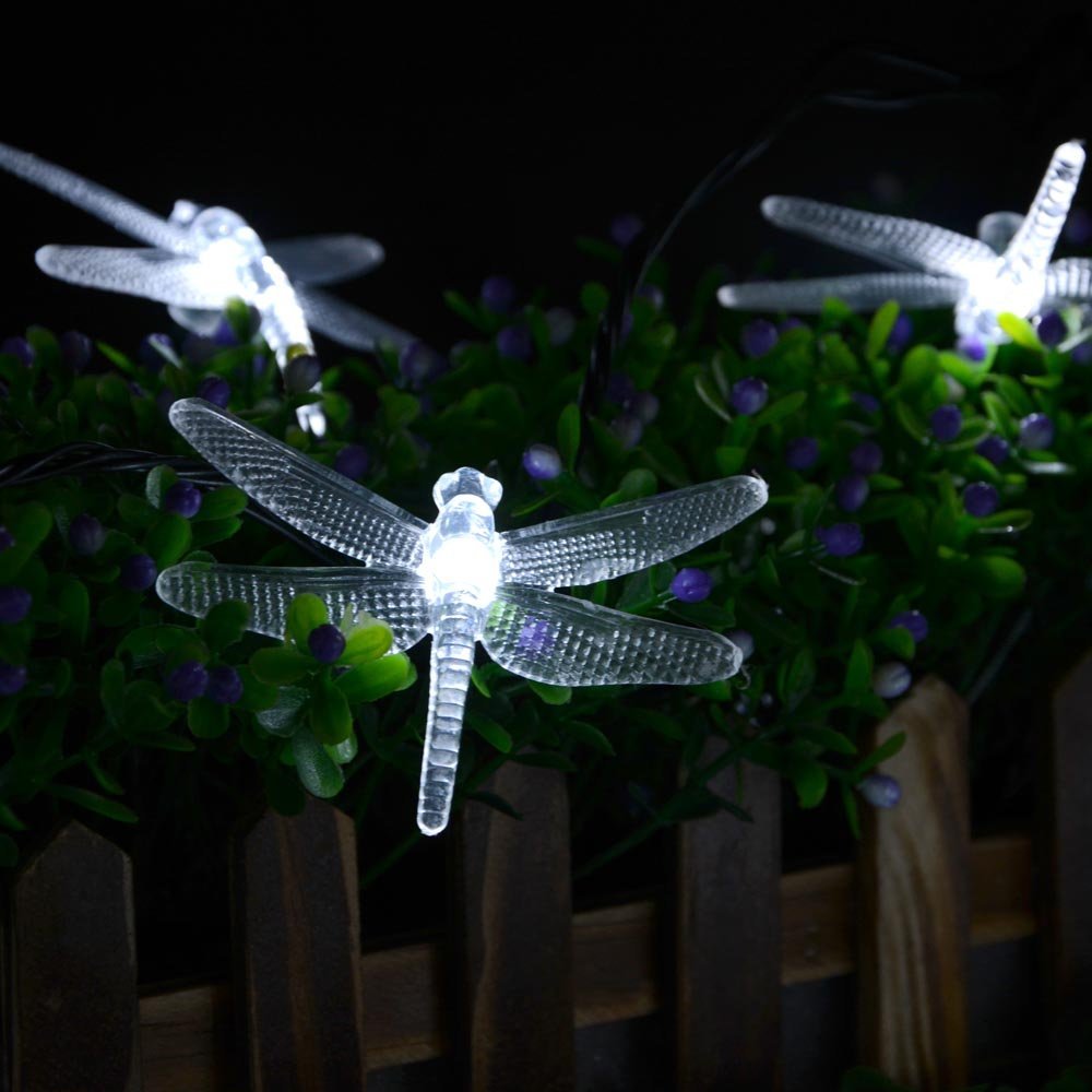 Outdoor Solar Powered 20 Led Dragonfly String Light Patio Yard Decor 8