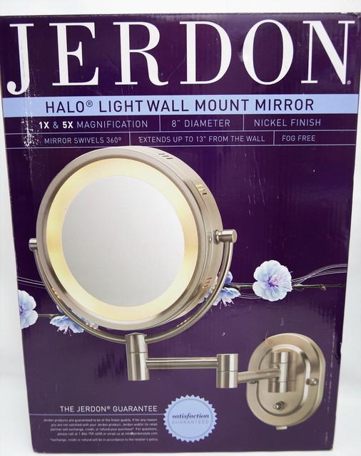 Jerdon 8 Inch Lighted Wall Mount Makeup Mirror Shave 5x Jerdon Two Sided Swivel Halo Light Wall Mount Mirror Nickel 8
