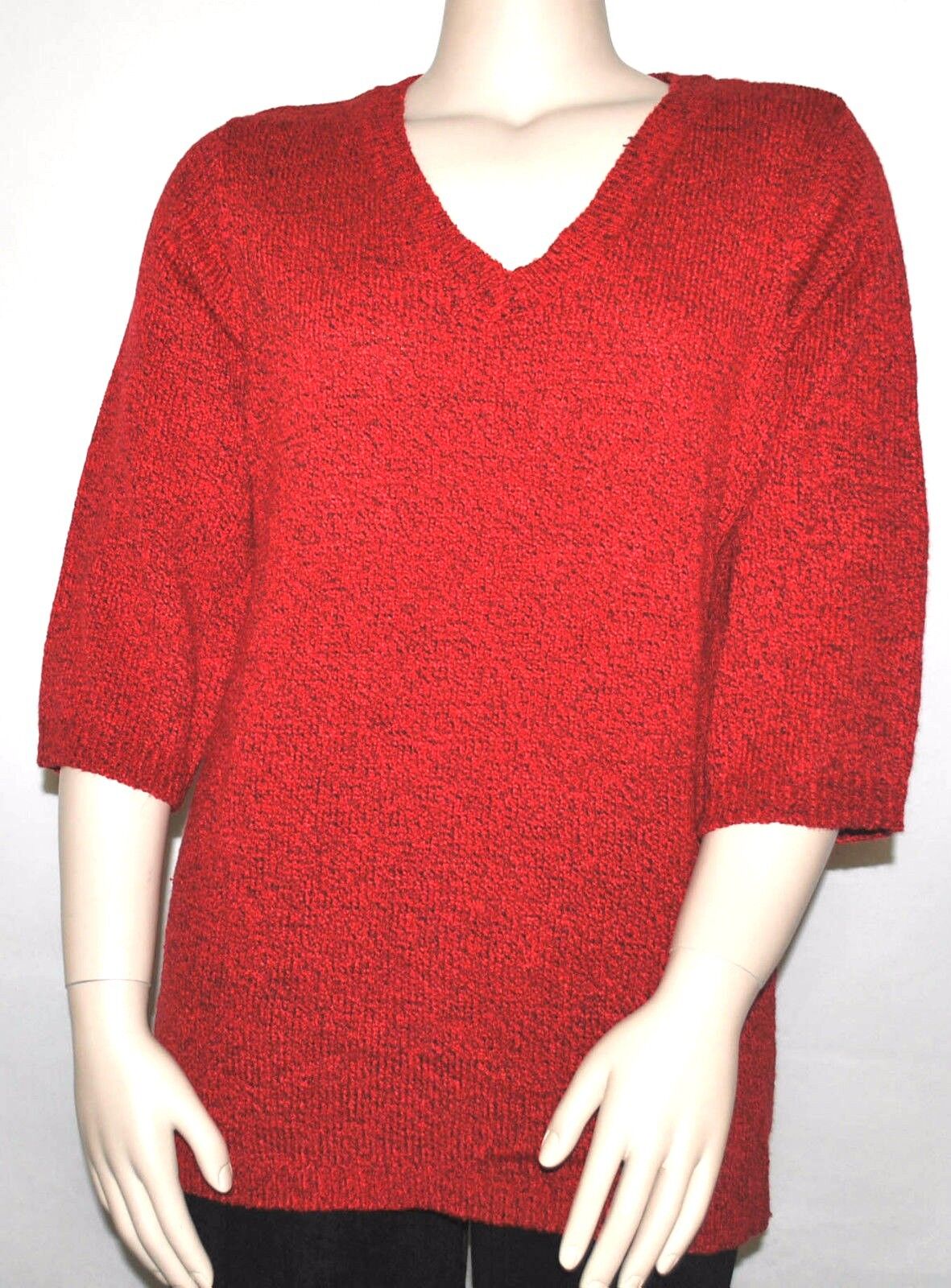 Karen Scott Sweater Plus Size 0x Red Marled 3/4 Sleeve Vneck Tunic ...