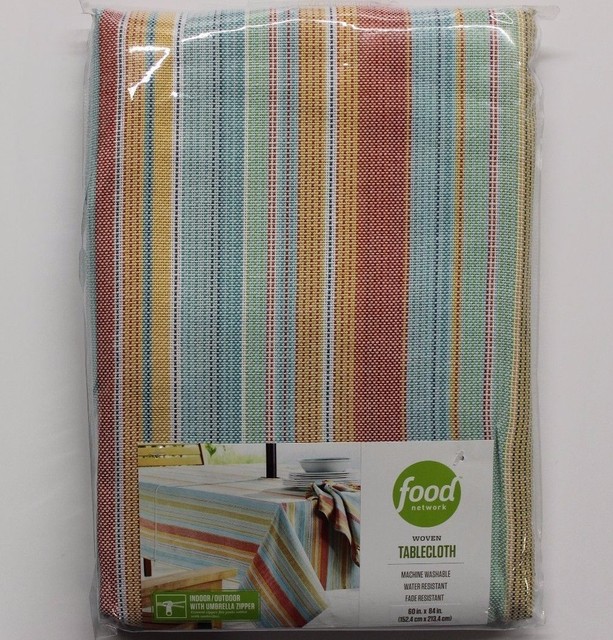 Food Network 60 X 84 Tablecloth Striped Aqua C Green Zipper Food Network Indoor Outdoor Tablecloth W Umbrella Zipper C Stripe 60x84