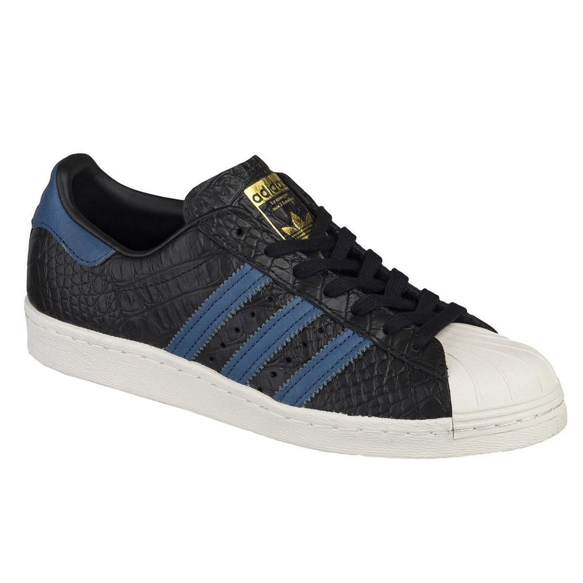 Adidas Superstar 80s Black Blue Mens Retro Lace Up Trainers Leather Adidas Superstar 80s Black Blue Mens Retro Lace Up Trainers Leather