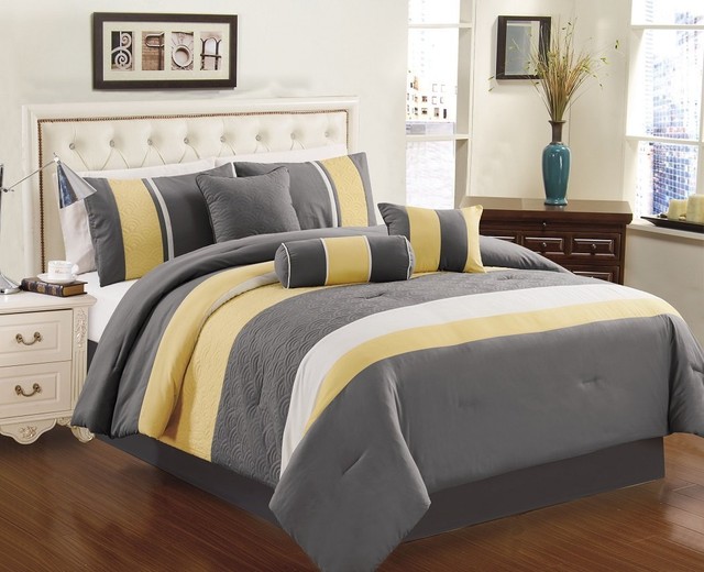 Chezmoi Collection 7 Piece Sunvale Yellow Grey White Comforter Yellow Grey White Comforter Bedding Set Picture 2 Of