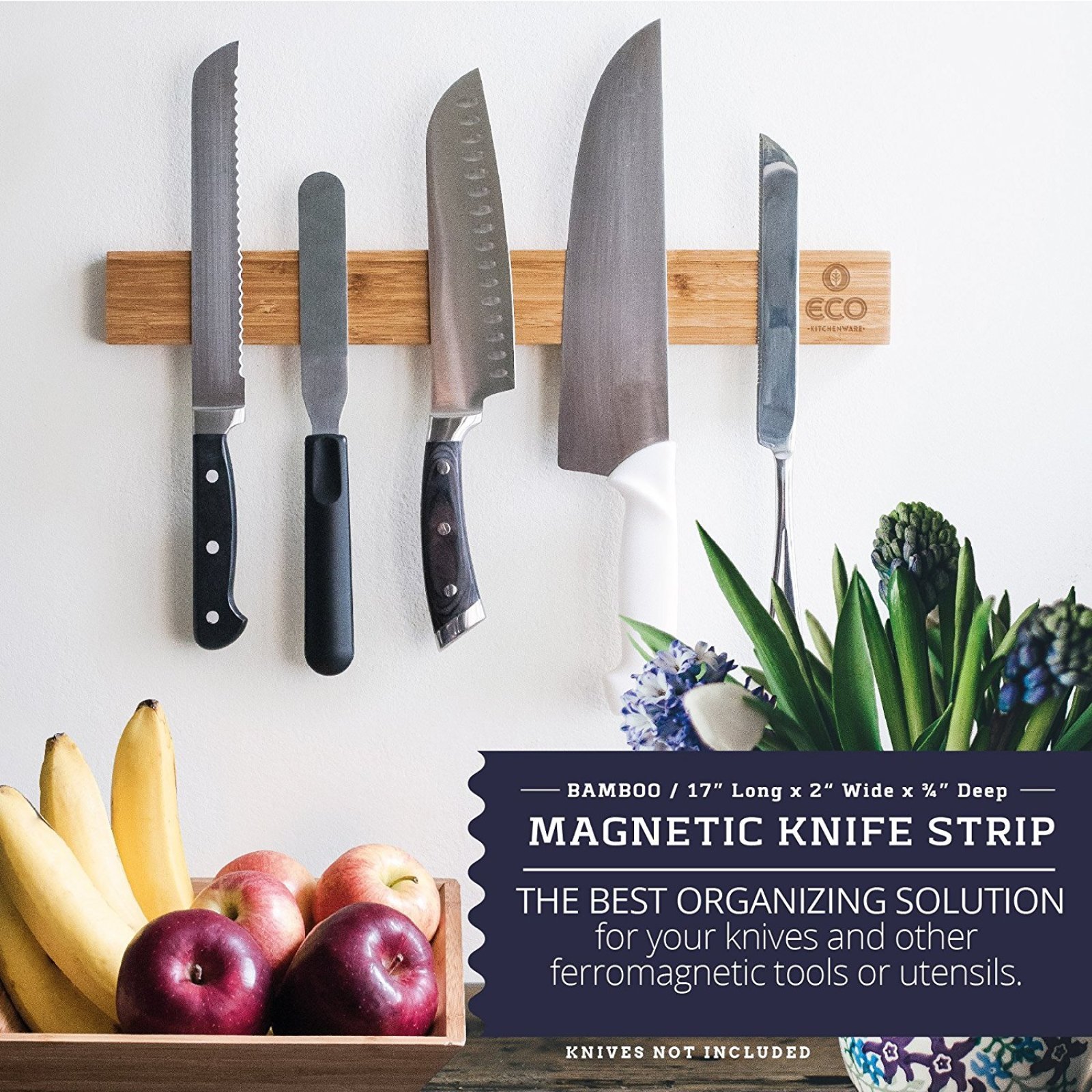 Magnetic Knife Strip 17 Inch Bamboo Wood Strong Kitchen Holder 2