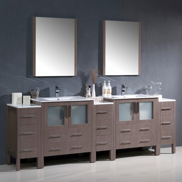 Fresca Torino 96 Inch Grey Oak Modern Double Sink Bathroom Vanity Fresca Torino 96 Inch Grey Oak Modern Double Sink Bathroom Vanity With 3 Side Ca