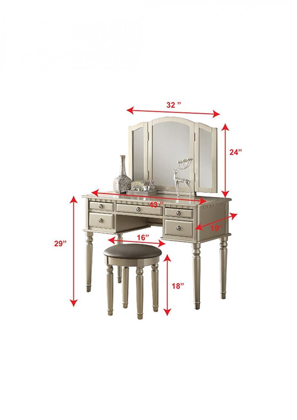 Bobkona F4079 St Croix Collection Vanity Set With Stool Silver