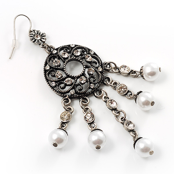 Marcasite Ornate Faux Pearl Chandelier Earrings Antique Silver Tone Marcasite Ornate Faux Pearl Chandelier Earrings Antique Silver Tone 9cm Leng Ebay