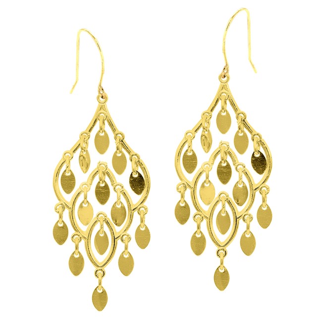 10K Yellow Gold Fancy Chandelier Drop Earrings With French Wire Clasp 10K Yellow Gold Fancy Chandelier Drop Earrings With French Wire Clasp