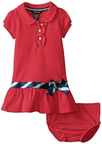 Nautica Baby Girls Pique Polo Dress With Gold Buttons Dark Red 24
