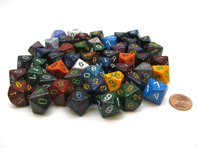 Bag Of 50 Assorted Loose Speckled Polyhedral 16mm D10 Ches Dice Bag Of 50 Assorted Loose Speckled Polyhedral 16mm D10 Ches Dice