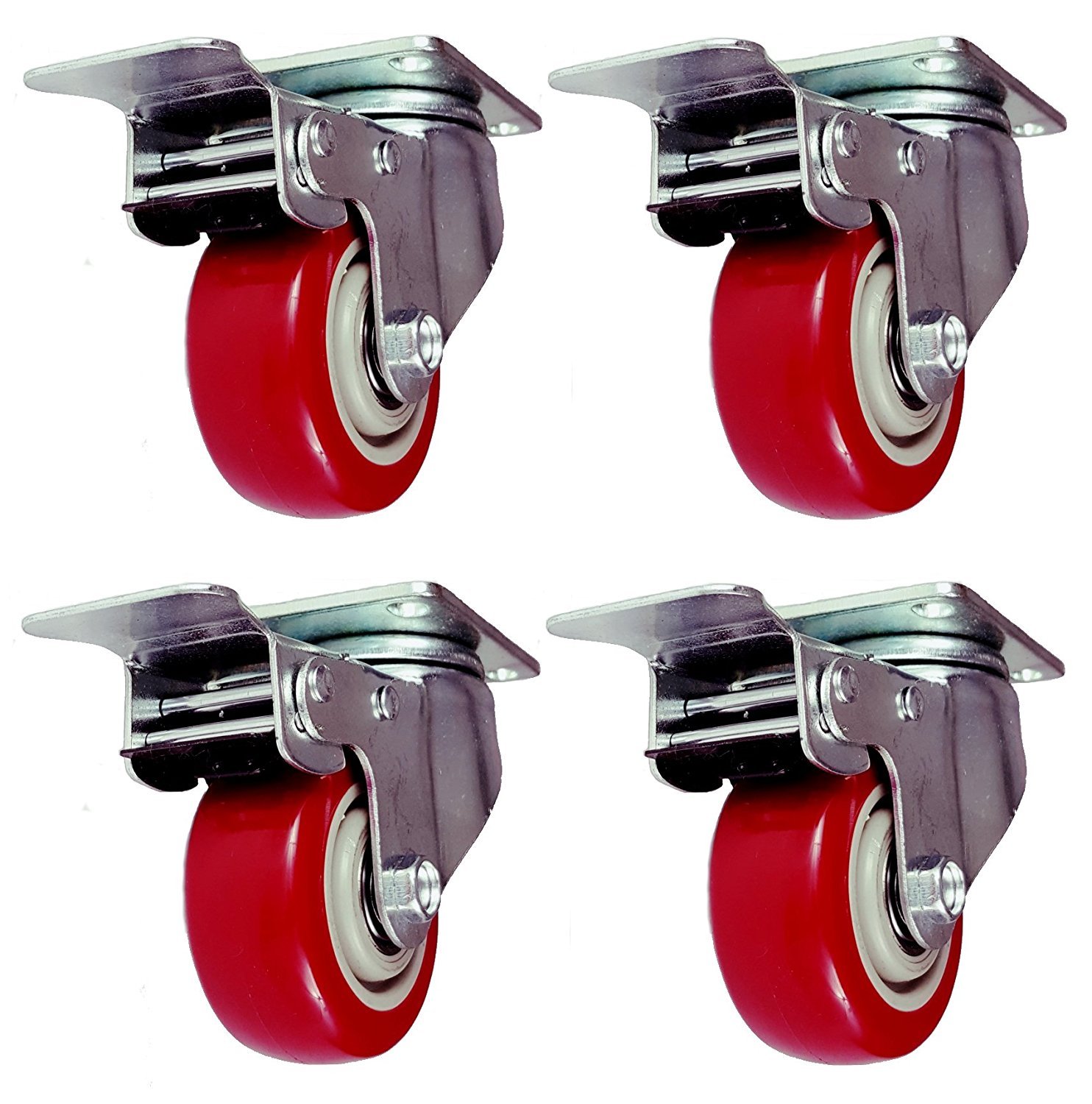 4 Pack Caster Wheels Swivel Plate Stem Break Casters on Red