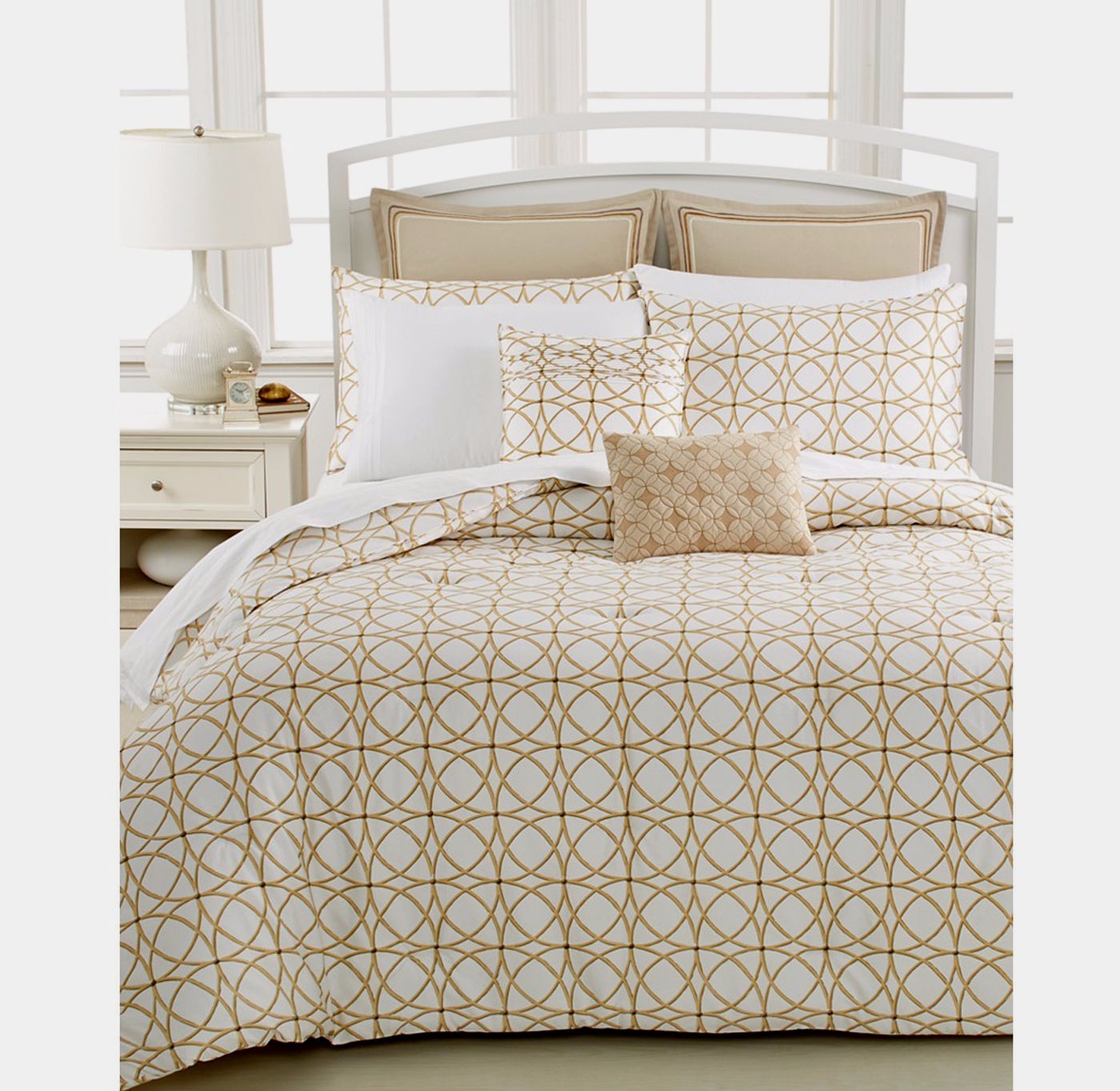 Barbara Barry Corso 100 Cotton Cognac White Gold Full Queen Duvet Picture 1 Of 4
