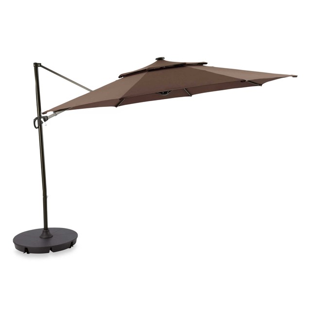 11 Ft Outdoor Patio Canopy Cantilever Umbrella Solar Led Light W 11 Ft Outdoor Patio Canopy Cantilever Umbrella Solar Led Light W Base Chocolate