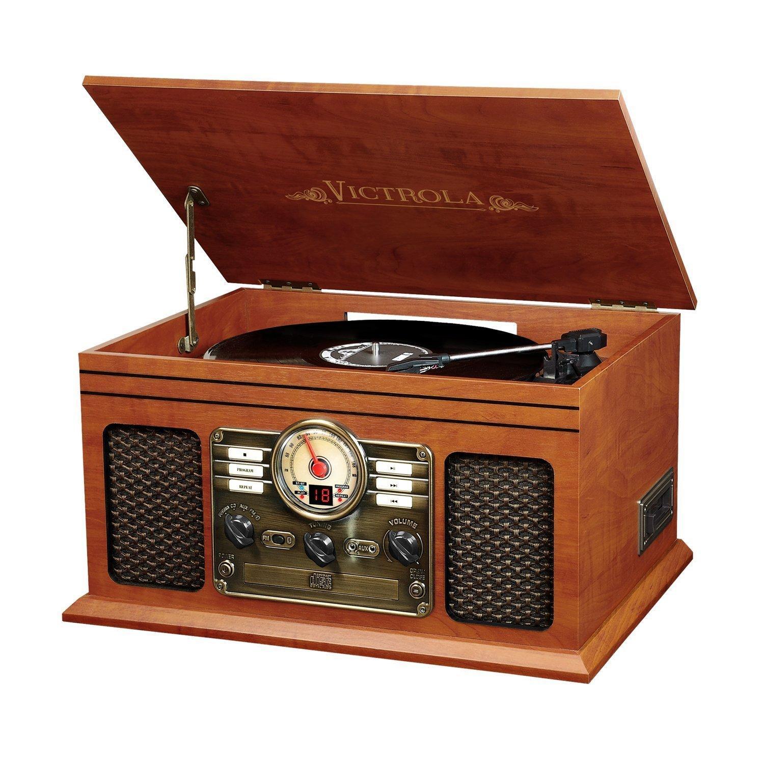 Retro Vinyl Turntable 3 Sd Record Cd Player Bluetooth Wooden Picture 1 Of 3