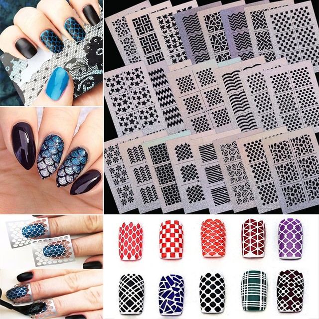 24pcs Set Diy Stamp Hollow Template Manicure Stencil Nail Art 24pcs Diy Hollow Nail Art Stickers Laser Decals Stamp Manicure Stencil Template