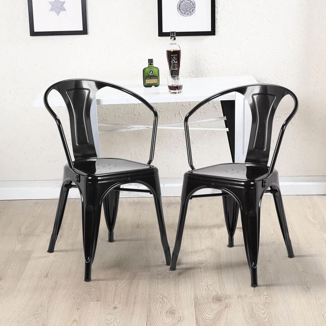 Set Of 2 Vintage Tolix Style Arm Chair Stackable Bistro Cafe Metal Set Of 2 Vintage Tolix Style Arm Chair Stackable Bistro Cafe Metal Stool Black