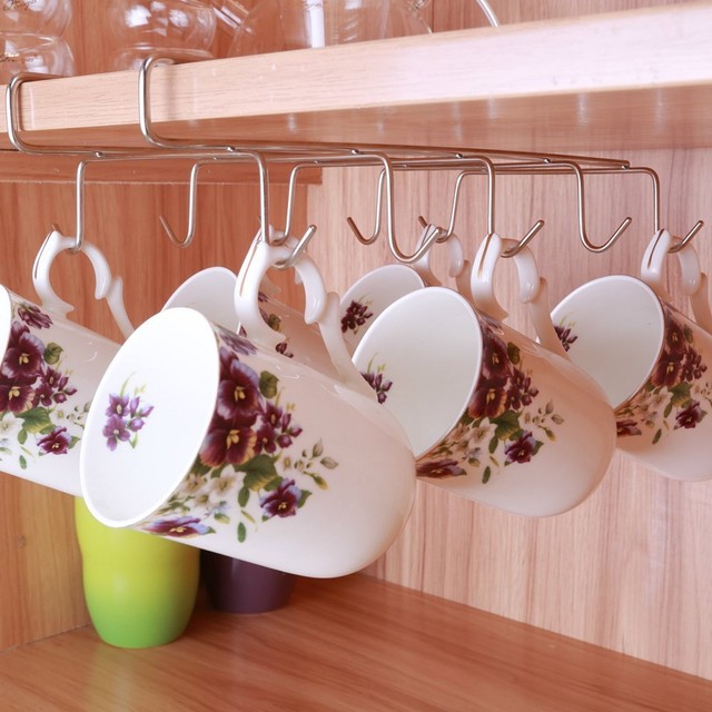 10 Hook Mug Holder Under Shelf Hooks Rack Hanger Coffee Cup Drying 10 Hook Mug Holder Under Shelf Hooks Rack Hanger Coffee Cup