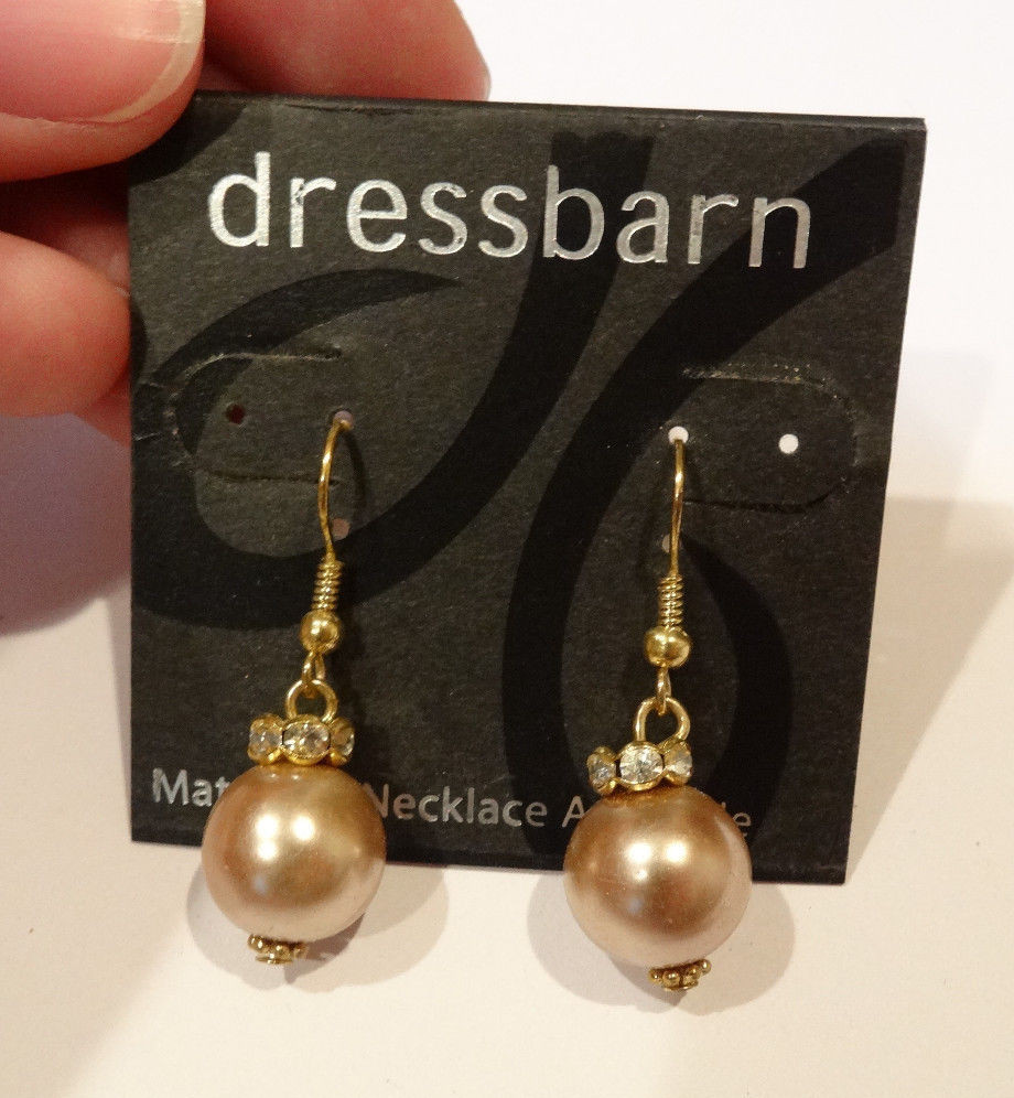 Dressbarn Fashion Earrings Brown Pearl Rhinestone Drop Dangle Hook Picture 1 Of 5