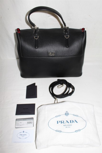 Prada Black Saffiano Leather Bn2790 Satchel Ebay Prada Black Saffiano Leather Satchel Red Bn2790