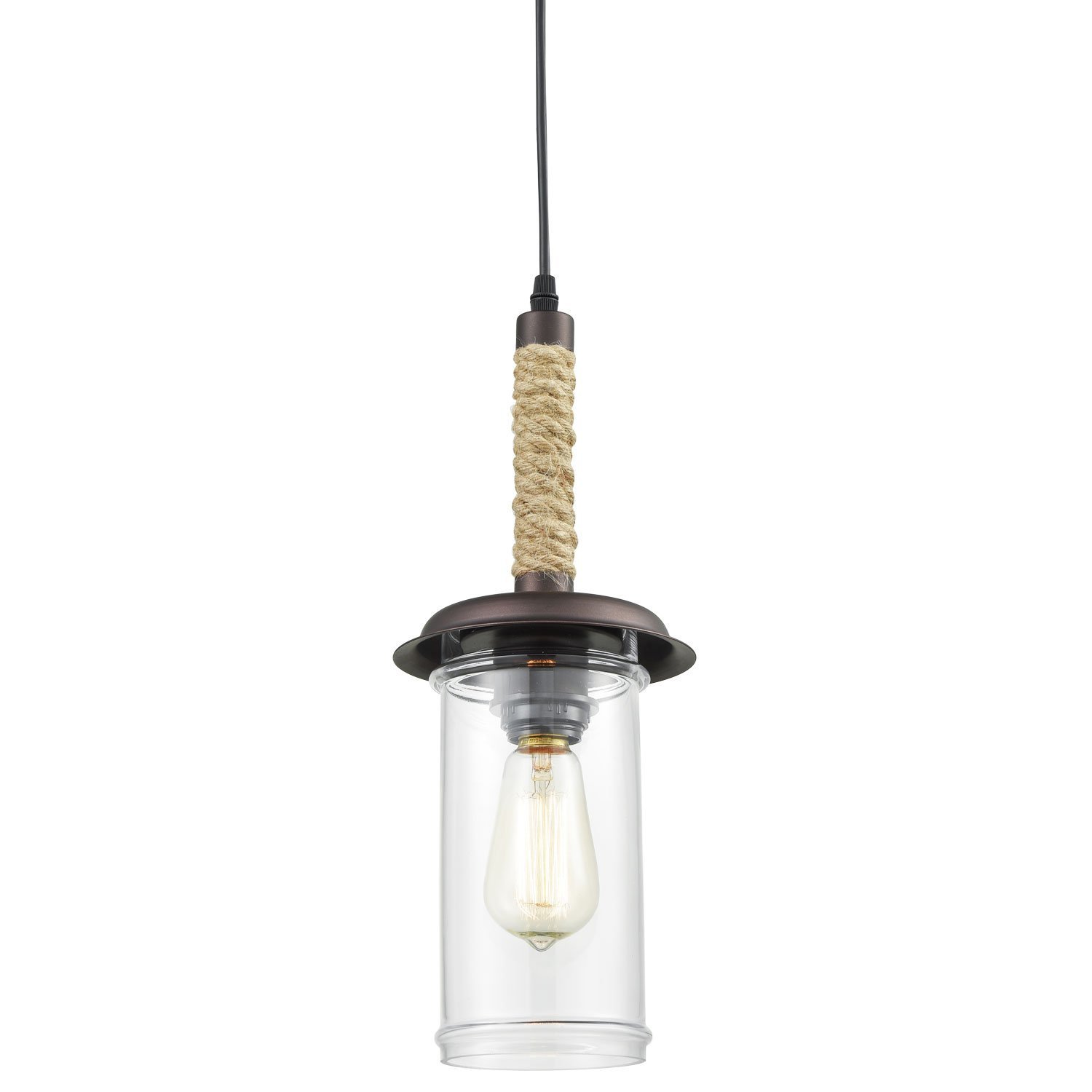 Yobo Lighting Vintage Glass Pendant Light With Hemp Rope