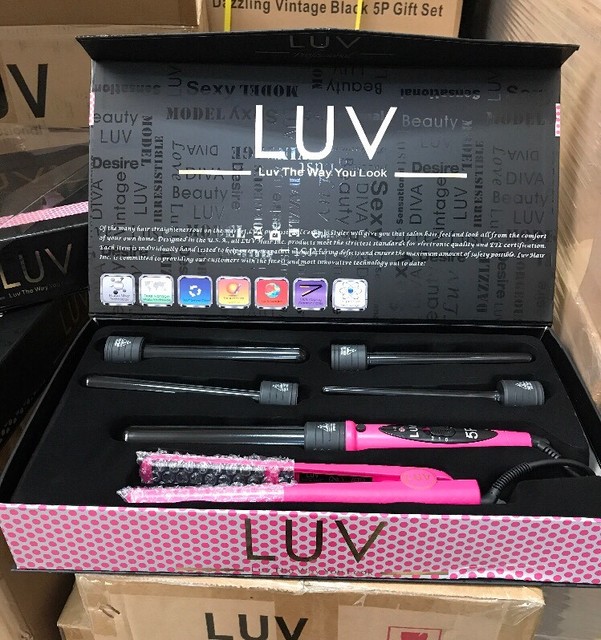 Luv Hair Curling Iron And Ceramic Straightener Professional Set New Sealed Luv In Pink Dazzling Hair Flat Iron 5 8 Piece Curling Wand Gift