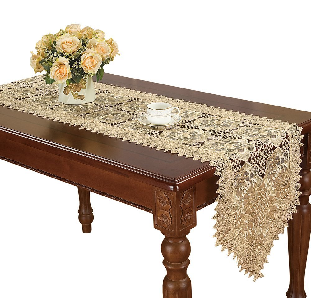 Simhomsen Large Beige Lace Table Runner Embroidered Rose 16 By 144 Picture 1 Of 5