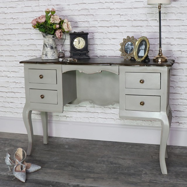 Large Grey Vintage Dressing Table Desk French Chic Bedroom Office Large Grey Vintage Dressing Table Desk French Chic Bedroom Office Furniture